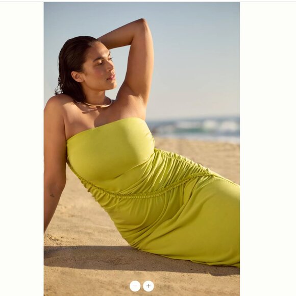 Anthropologie Celandine Gabbie Strapless Ruched Tube Dress Chartreuse Green 2X - Picture 6 of 16